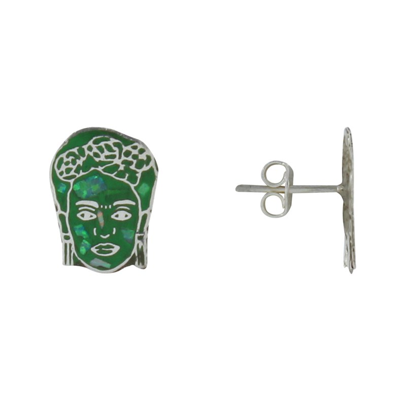 Boucles d'Oreilles Clous Argent 925 Visage Vert
