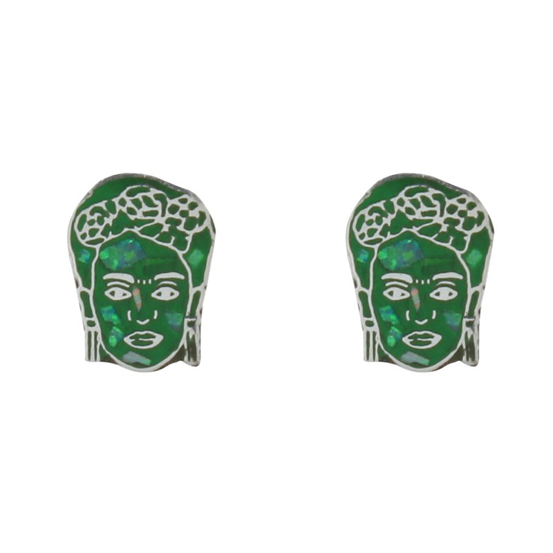 Boucles d'Oreilles Clous Argent 925 Visage Vert - vue 2