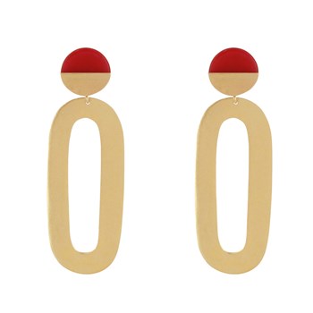 Kleine Gekleurde Schijf en Grote Opengewerkte Ovale Gouden Messing Oorbellen