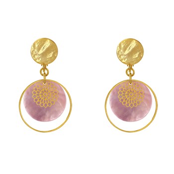 Boucles d'Oreilles Clip Métal Doré Cercle et Pastille de Nacre