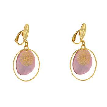 Boucles d'Oreilles Clip Métal Doré Cercle et Pastille de Nacre