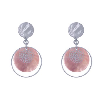 Boucles d'Oreilles Clip Métal Argenté Cercle et Pastille de Nacre