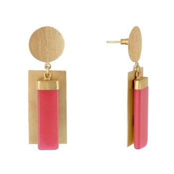 Oorbellen Verguld Messing Schijf en Gekleurde Rechthoek