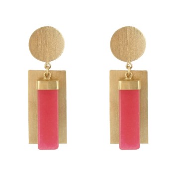 Oorbellen Verguld Messing Schijf en Gekleurde Rechthoek