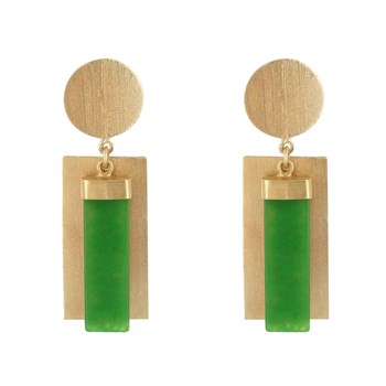 Oorbellen Verguld Messing Schijf en Gekleurde Rechthoek