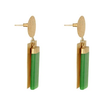 Oorbellen Verguld Messing Schijf en Gekleurde Rechthoek