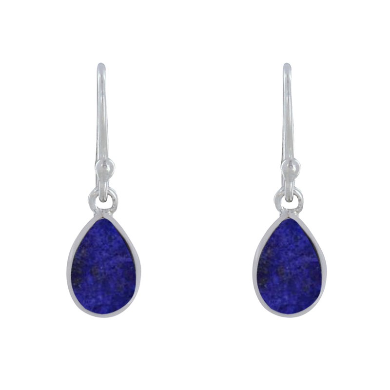 Boucles d'Oreilles Argent 925 Crochet Petite Goutte de Lapis Lazuli - vue 2