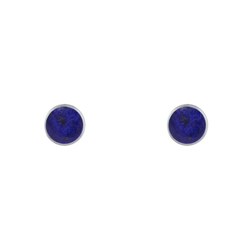 Boucles d'Oreilles Clous Argent 925 Demi Perle de Lapis Lazuli - vue 2