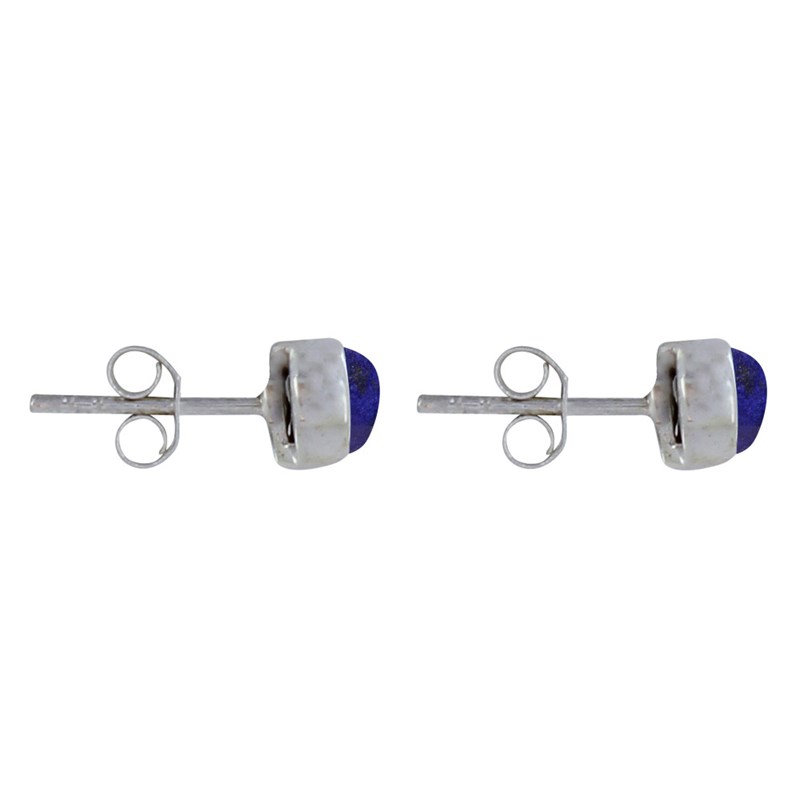 Boucles d'Oreilles Clous Argent 925 Demi Perle de Lapis Lazuli - vue 3
