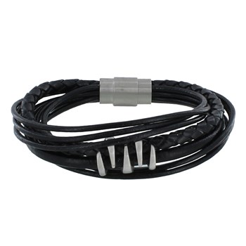 Bracelet Acier Homme Cuir Noir et Griffe - taille 20 cm