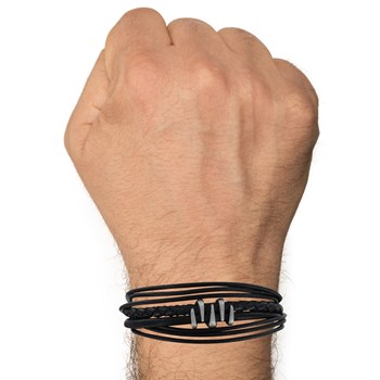 Bracelet Acier Homme Cuir Noir et Griffe - taille 20 cm