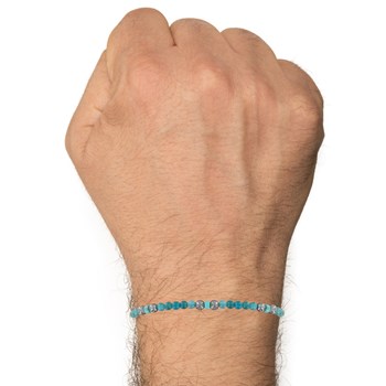 Bracelet Lien Homme Perles Rondes Acier et Apatite - taille 20 cm