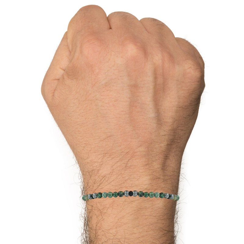 Bracelet Lien Homme Perles Rondes Acier et Turquoise Vertes - taille 18 cm - vue 2