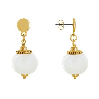 Vergulde metalen oorbellen met grote keramische parels