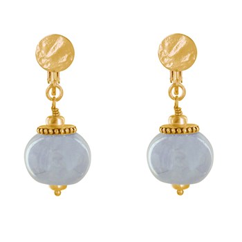 Vergulde metalen clip oorbellen met grote keramische kralen