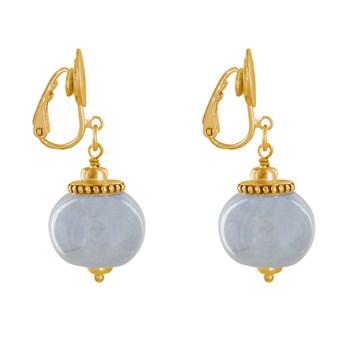 Vergulde metalen clip oorbellen met grote keramische kralen