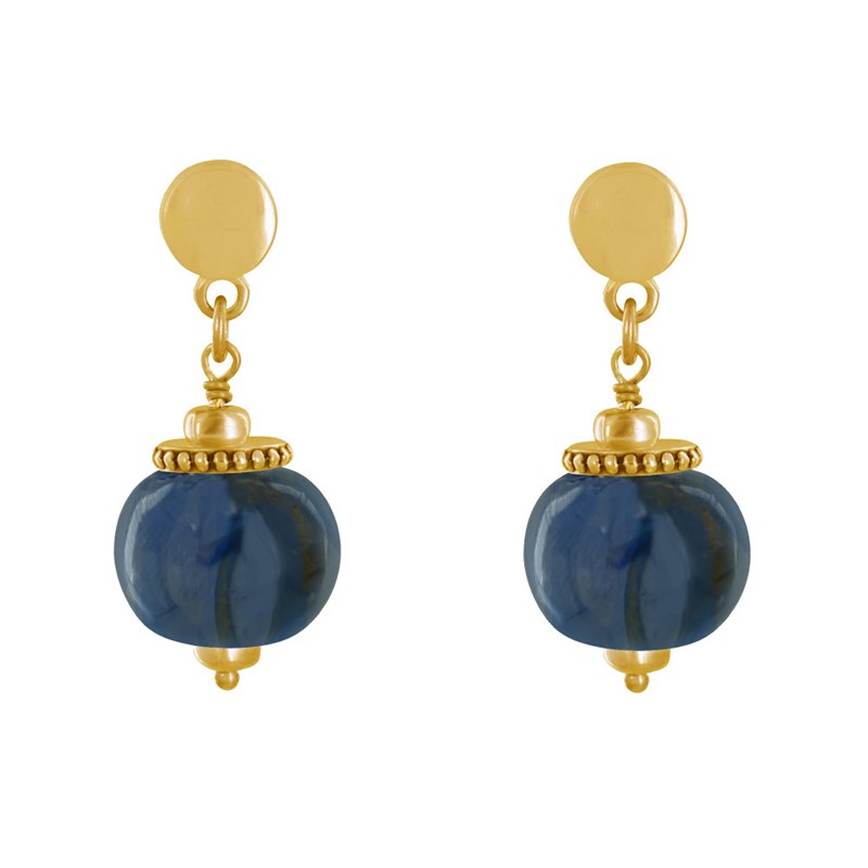 Boucles d'Oreilles Clous Métal Doré et Grosses Perles en Céramique - vue 2