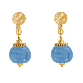 Vergulde metalen clip oorbellen met grote keramische kralen