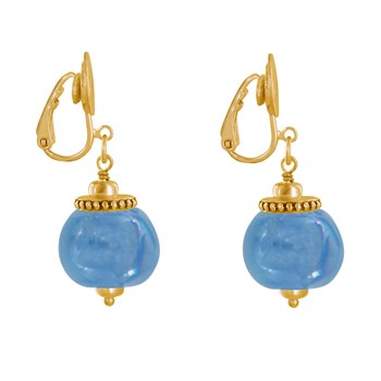 Vergulde metalen clip oorbellen met grote keramische kralen