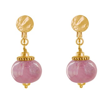 Vergulde metalen clip oorbellen met grote keramische kralen