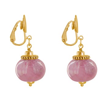 Vergulde metalen clip oorbellen met grote keramische kralen