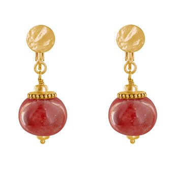 Vergulde metalen clip oorbellen met grote keramische kralen