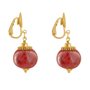 Vergulde metalen clip oorbellen met grote keramische kralen