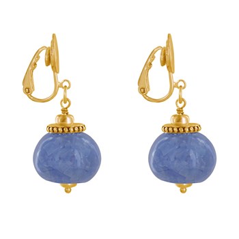 Vergulde metalen clip oorbellen met grote keramische kralen