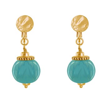 Vergulde metalen clip oorbellen met grote keramische kralen