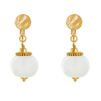 Vergulde metalen clip oorbellen met grote keramische kralen