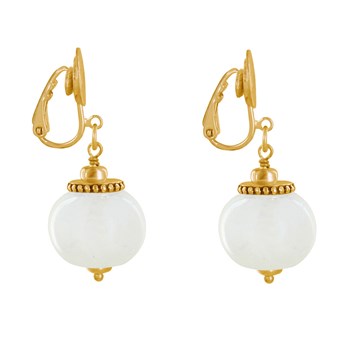 Vergulde metalen clip oorbellen met grote keramische kralen