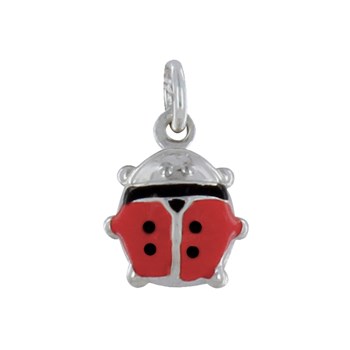 Pendentif Argent 925 Coccinelle Bombée Ligne Rouge et Noire