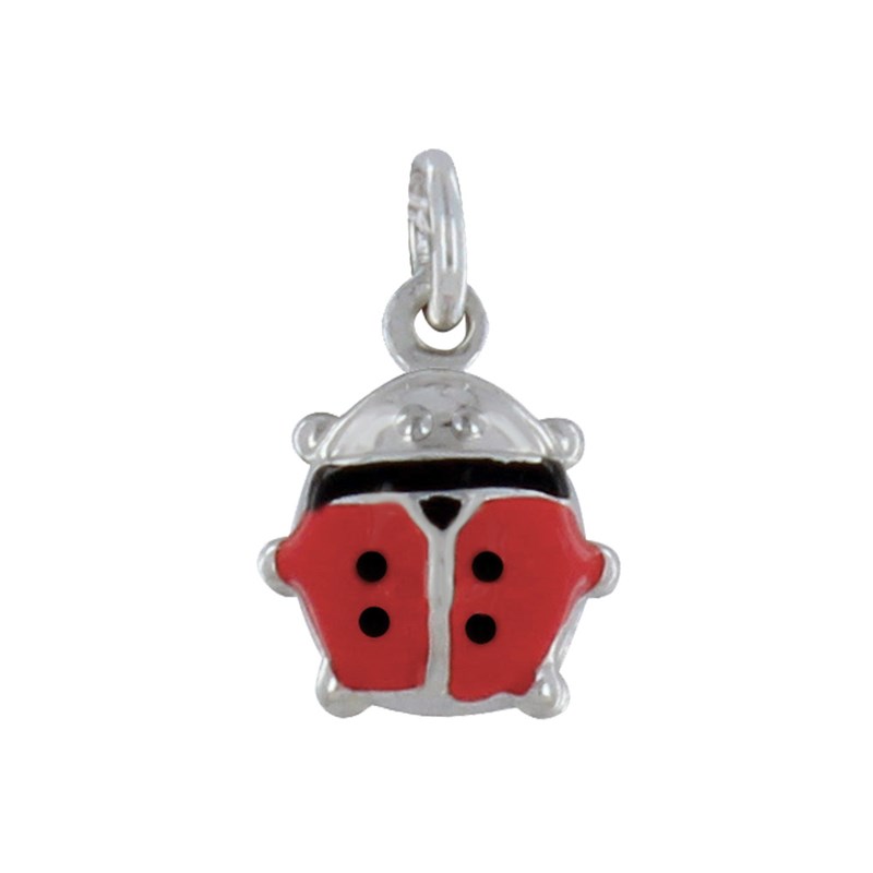 Pendentif Argent 925 Coccinelle Bombée Ligne Rouge et Noire