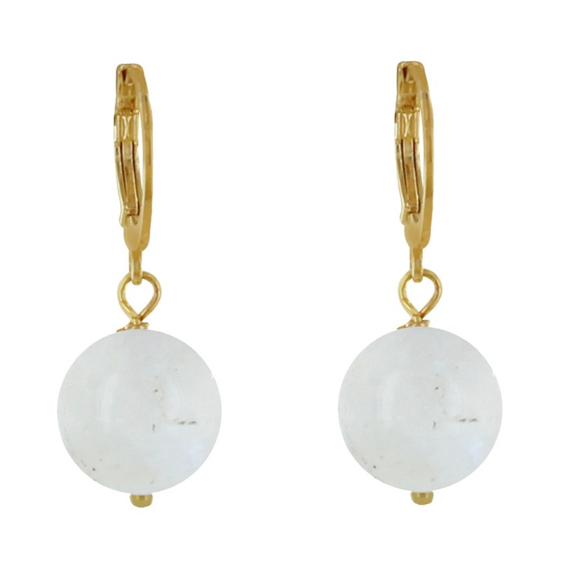 Boucles d'Oreilles Mini Créoles Plaqué Or et Perle de Pierre de Lune - vue 2