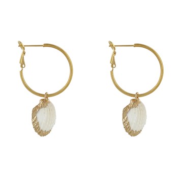 Boucles d'Oreilles Laiton Doré Créoles et Coquillages