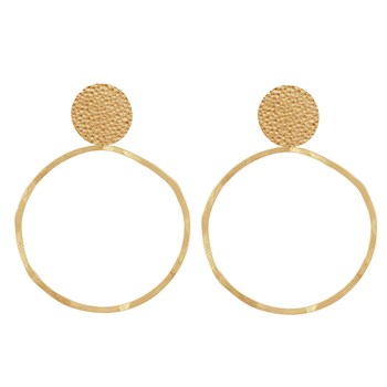 Boucles d'Oreilles Clous Laiton Mat Pastille Martelée et Anneau Vague