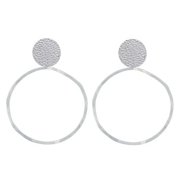 Boucles d'Oreilles Clous Laiton Mat Pastille Martelée et Anneau Vague