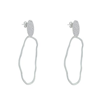 Boucles d'Oreilles Clous Laiton Mat Pastille Martelée et Anneau Vague