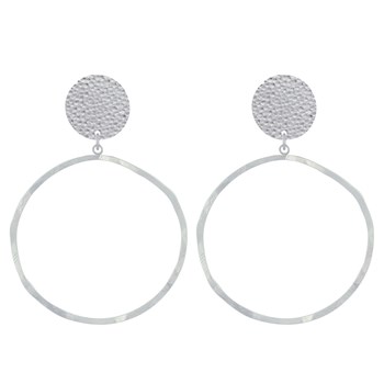 Boucles d'Oreilles Clip Laiton Mat Pastille Martelée et Anneau Vague