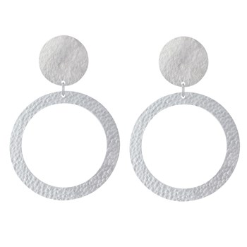 Boucles d'Oreilles Clip Laiton Mat Pastille Brossée et Anneau Martelé