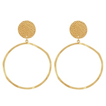 Boucles d'Oreilles Clip Laiton Mat Pastille Martelée et Anneau Vague