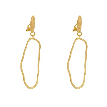 Boucles d'Oreilles Clip Laiton Mat Pastille Martelée et Anneau Vague