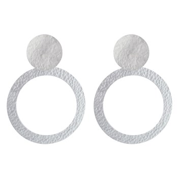 Boucles d'Oreilles Clous Laiton Mat Pastille Brossée et Anneau Martelé