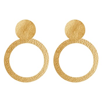 Boucles d'Oreilles Clous Laiton Mat Pastille Brossée et Anneau Martelé