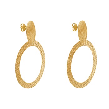 Boucles d'Oreilles Clous Laiton Mat Pastille Brossée et Anneau Martelé