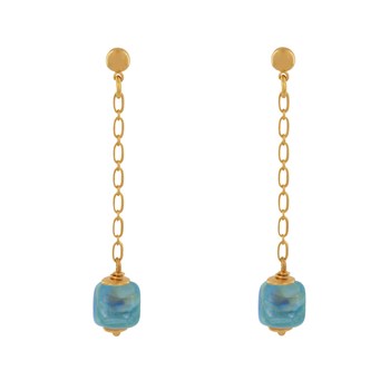 Verguld messing Chainette Oorbellen met Keramische Kubus
