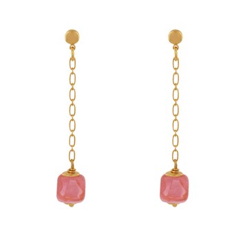 Verguld messing Chainette Oorbellen met Keramische Kubus