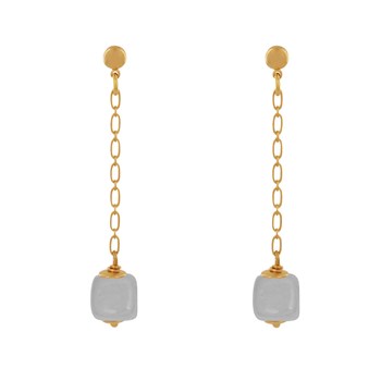 Verguld messing Chainette Oorbellen met Keramische Kubus