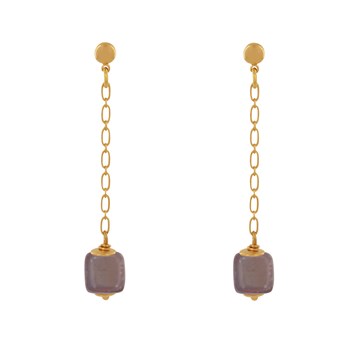 Boucles d'Oreilles Chainette Laiton Doré et Cube en Céramique