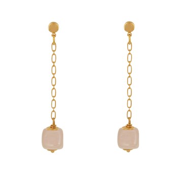 Boucles d'Oreilles Chainette Laiton Doré et Cube en Céramique